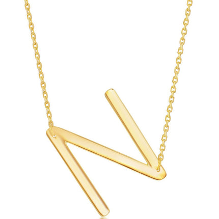 Classic Women's Necklace - Sterling Silver Gold Large Sideways N Initial | L-4274 ,