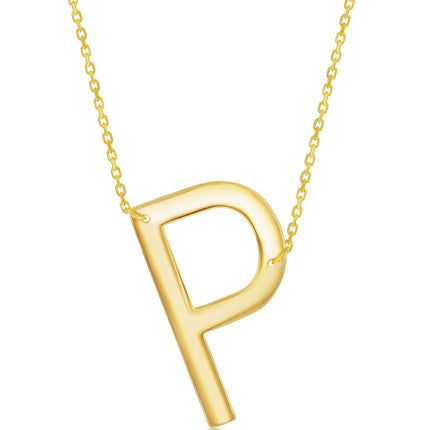 Classic Women's Necklace - Sterling Silver Gold Large Sideways P Initial | L-4276 ,