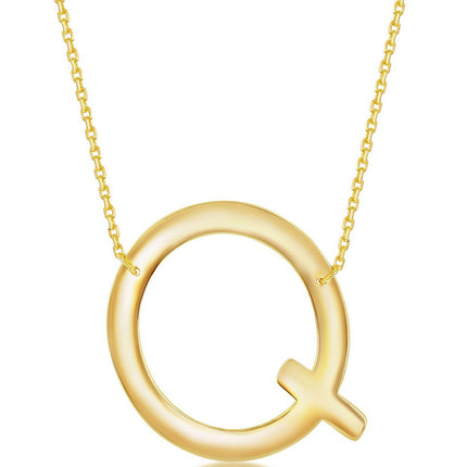 Classic Women's Necklace - Sterling Silver Gold Large Sideways Q Initial | L-4277 ,