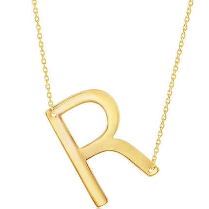 Classic Women's Necklace - Sterling Silver Gold Large Sideways R Initial | L-4278 ,