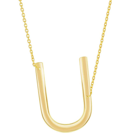 Classic Women's Necklace - Sterling Silver Gold Large Sideways U Initial | L-4281 ,