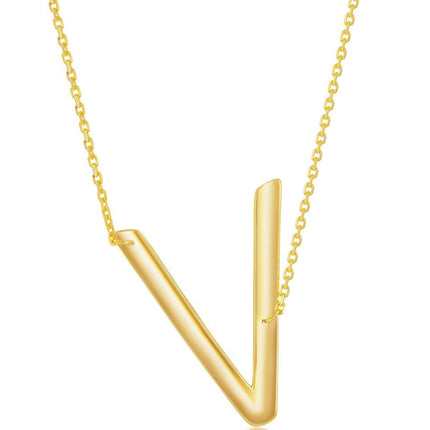 Classic Women's Necklace - Sterling Silver Gold Large Sideways V Initial | L-4282 ,