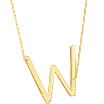 Classic Women's Necklace - Sterling Silver Gold Large Sideways W Initial | L-4283 ,