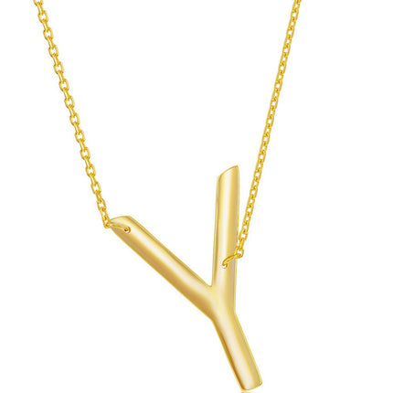 Classic Women's Necklace - Sterling Silver Gold Large Sideways Y Initial | L-4285 ,