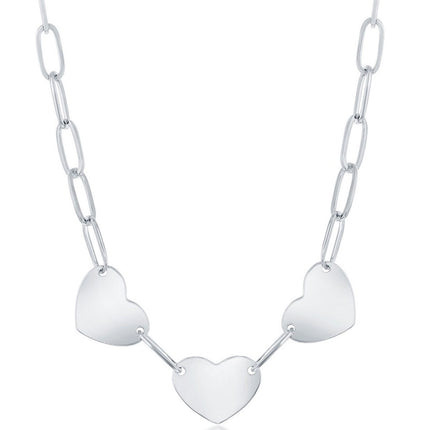 Classic Women's Necklace - Sterling Silver Triple Heart Paperclip Design | L-4316 ,
