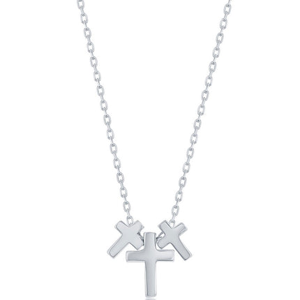 Classic Women's Necklace - Sterling Silver Rhodium Plated Triple Cross | L-4320 ,