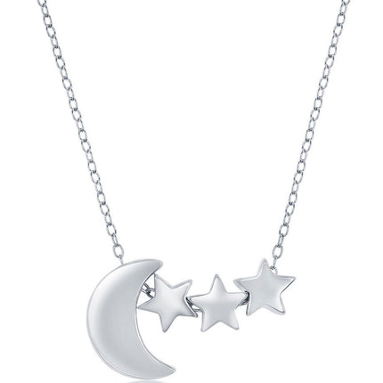 Classic Women's Necklace - Sterling Silver Crescent Moon and Star Design | L-4325 ,
