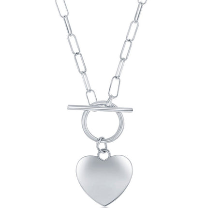 Classic Women's Necklace - Sterling Silver Shiny Heart and Paperclip Chain | L-4344 ,