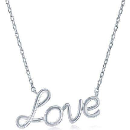 Classic Women's Necklace - Sterling Silver Script Love with Lobster Closure | L-4349 ,