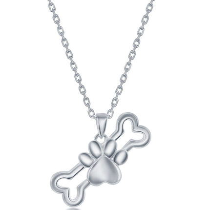 Classic Women's Necklace - Sterling Silver Rhodium Plated Bone Paw Print | L-4351 ,