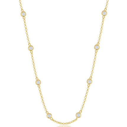 Classic Women's Necklace - Sterling Silver Gold Plated Linked with CZ | M-3353-36-GP ,