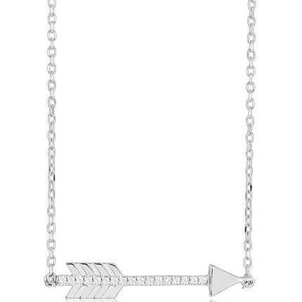 Classic Women's Necklace - Sterling Silver White Cubic Zirconia Arrow Shape | M-4415 ,