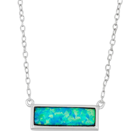 Women's Necklace - Sterling Silver Blue Inlay Small Rectangular Bar | M-5280 ,