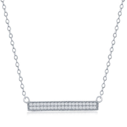 Classic Women's Necklace - Sterling Silver Double Row White CZ Bar Shape | M-5314 ,