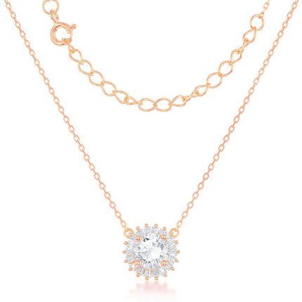 Classic Women's Necklace - Rose Gold Plated Small Round CZ with CZ Border | M-5338 ,