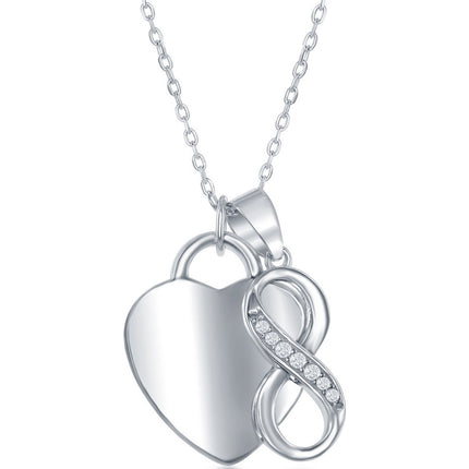 Classic Women's Necklace - Shiny Engravable Heart with Small CZ Infinity | M-5428 ,