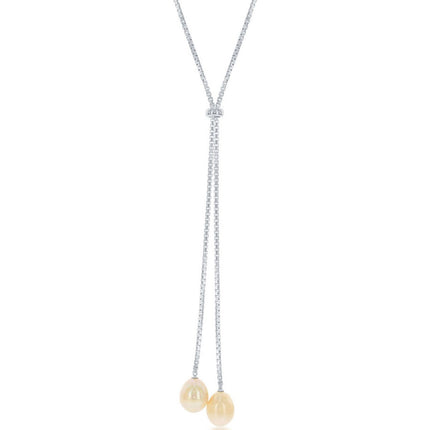 Classic Women's Necklace - Sterling Silver Large Double Freshwater Pearls | M-5457 ,