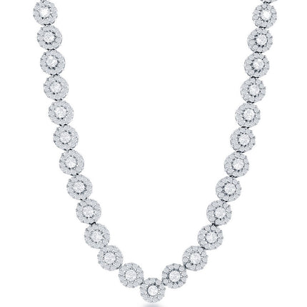 Classic Women's Necklace - Sterling Silver V Design CZ Disc Tennis Halo | M-5499 ,