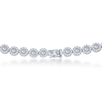 Classic Women's Necklace - Sterling Silver V Design CZ Disc Tennis Halo | M-5499 ,