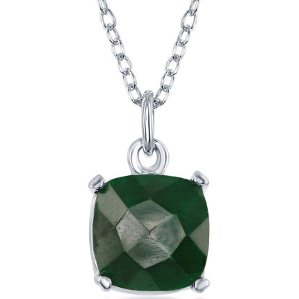 Classic Women's Necklace - Sterling Silver Square Emerald May Birthstone | M-5894 ,