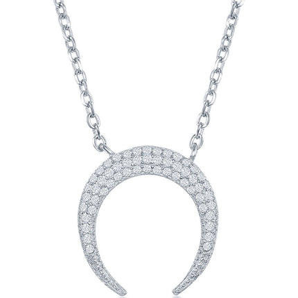 Classic Women's Necklace - Sterling Silver Reverse Horn Design White CZ | M-5920 ,