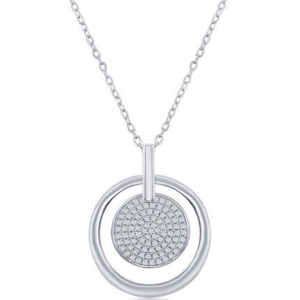 Classic Women's Necklace - Sterling Silver Micro Pave Disc Open Circle CZ | M-6102 ,