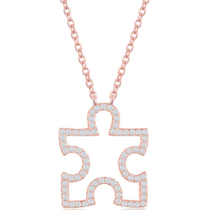 Classic Women's Necklace - Sterling Silver Rose Gold Open Puzzle Piece | M-6148-RG ,