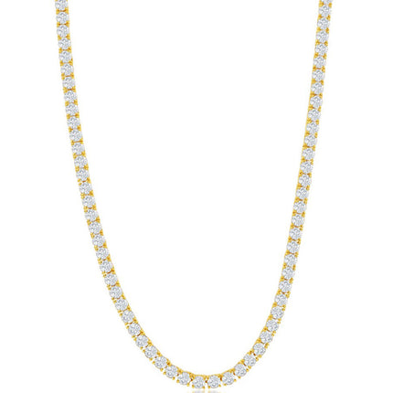 Classic Women's Necklace - Sterling Silver Gold Tone 4mm Round CZ Tennis | M-6254-GP ,