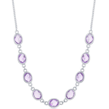Classic Women's Necklace - Sterling Silver 13.5cttw Amethyst Ovals Linked | M-6362 ,