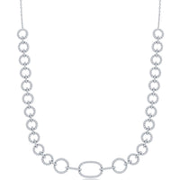 Classic Women's Necklace - Sterling Silver White CZ Linked Circle Chain | M-6382 ,
