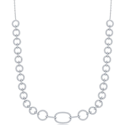 Classic Women's Necklace - Sterling Silver White CZ Linked Circle Chain | M-6382 ,