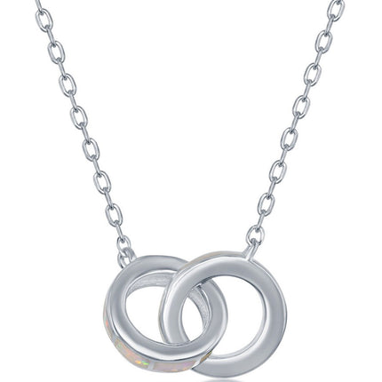 Women's Necklace - Sterling Silver White Inlay Interlocking Circles | M-6467 ,