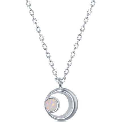 Women's Necklace - Sterling Silver Crescent Moon with White Opal | M-6469 ,