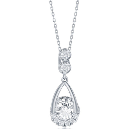 Classic Women's Necklace - Sterling Silver Pear-shaped Round Spinning CZ | M-6507 ,