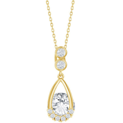 Classic Women's Necklace - Gold Plated Pear-shaped Round Spinning CZ | M-6507-GP ,