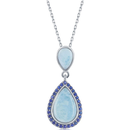 Women's Necklace - Pear-Shaped Larimar with Sapphire CZ | M-6560 ,