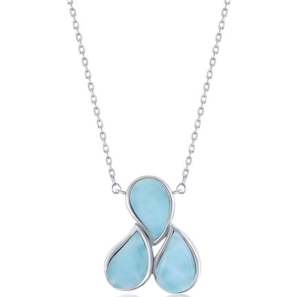 Women's Necklace - Silver Triple Pear-Shaped Larimar | M-6572 ,