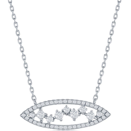 Classic Women's Necklace - Sterling Silver Marquise Multi-Shaped White CZ | M-6587 ,