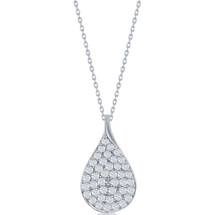 Classic Women's Necklace - Sterling Silver Micro Pave White CZ Pear-Shaped | M-6588 ,