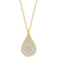 Classic Women's Necklace - Gold Plated Micro Pave White CZ Pear-Shaped | M-6588-GP ,