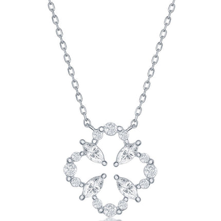 Classic Women's Necklace - Sterling Silver Flower Design Cubic Zirconia | M-6594 ,