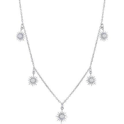 Classic Women's Necklace - Sterling Silver Hanging-Sun White Cubic Zirconia | M-6605 ,
