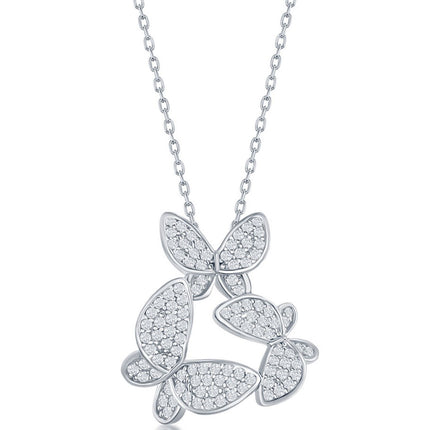 Classic Women's Necklace - Sterling Silver Micro Pave Multi-Butterfly CZ | M-6606 ,