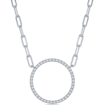 Classic Women's Necklace - Sterling Silver CZ Circle of Life Paperclip | M-6614 ,