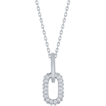 Classic Women's Necklace - Sterling Silver Micro Pave White CZ Paperclip | M-6615 ,