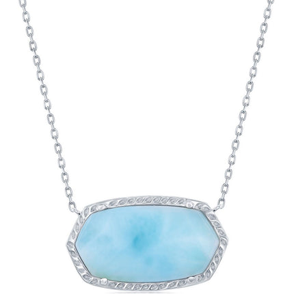 Women's Necklace - Sterling Silver Hexagon Blue Larimar | M-6618 ,
