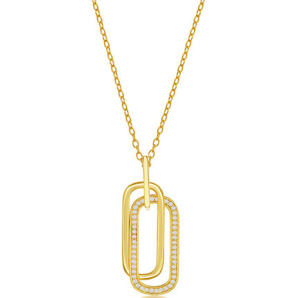 Classic Women's Necklace - Sterling Silver Gold Plated Double Oval CZ | M-6619-GP ,
