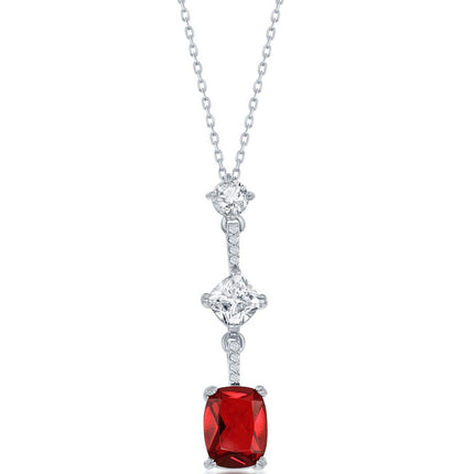 Classic Women's Necklace - Sterling Silver White CZ and Cushion-Cut Ruby | M-6620 ,