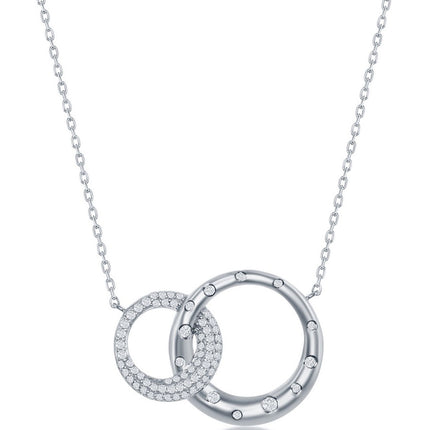 Classic Women's Necklace - Silver Micro Pave White CZ Interlocking Circles | M-6627 ,