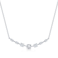 Classic Women's Necklace - Sterling Silver Graduating Round CZ Curved Bar | M-6635 ,